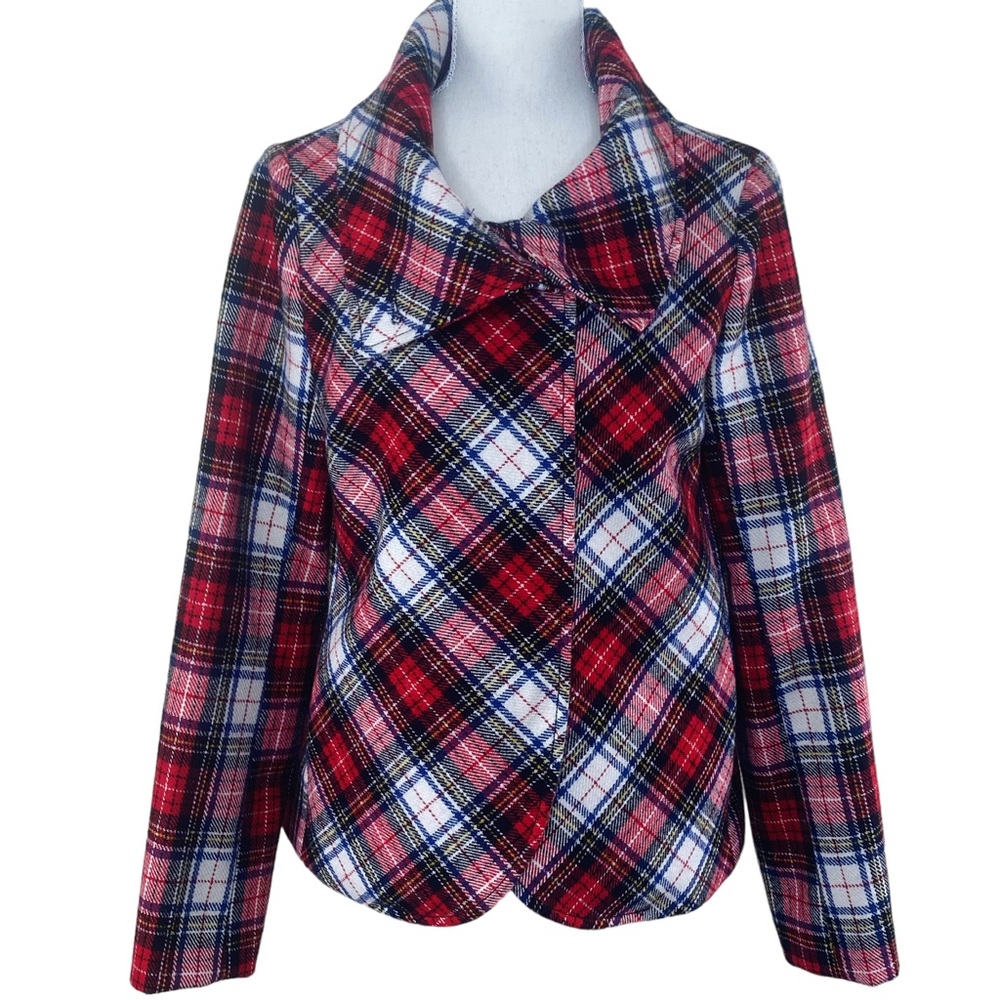 Luck Brand Red Plaid Short Jacket Mid Weight Pockets Lined Preppy Academia